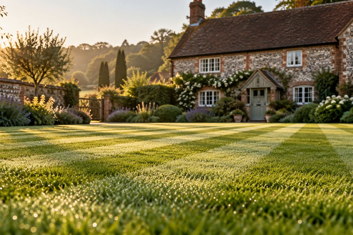 A mown, striped lawn
